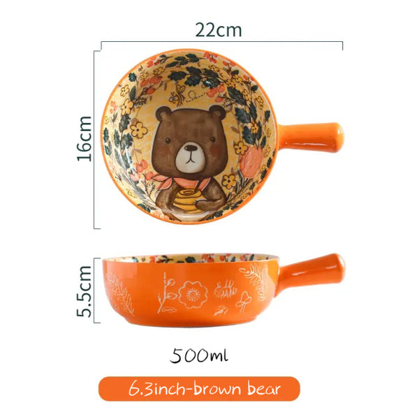 Single-Handle-Ceramic-Bowl-Forest-Animal-Design-Large-Bowl-Bear