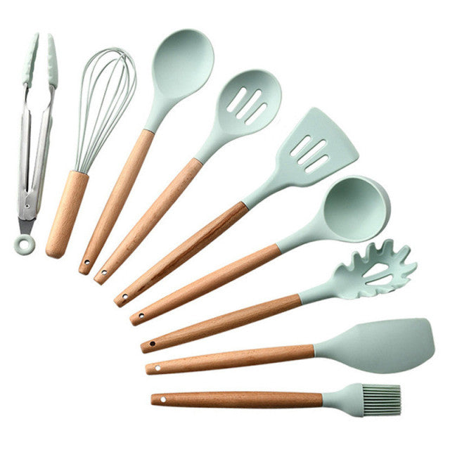Non-stick-Silicone-Cooking-Utensils-Light-Green-9-Pieces
