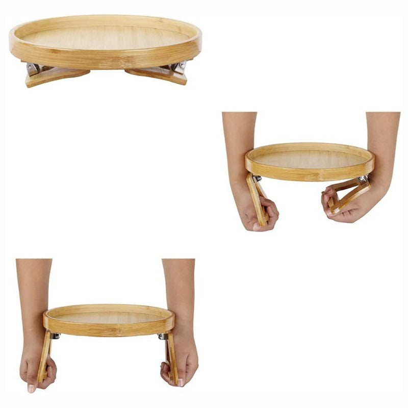 Sofa Armrest Tray -  Foldable Natural Bamboo Snack Tray